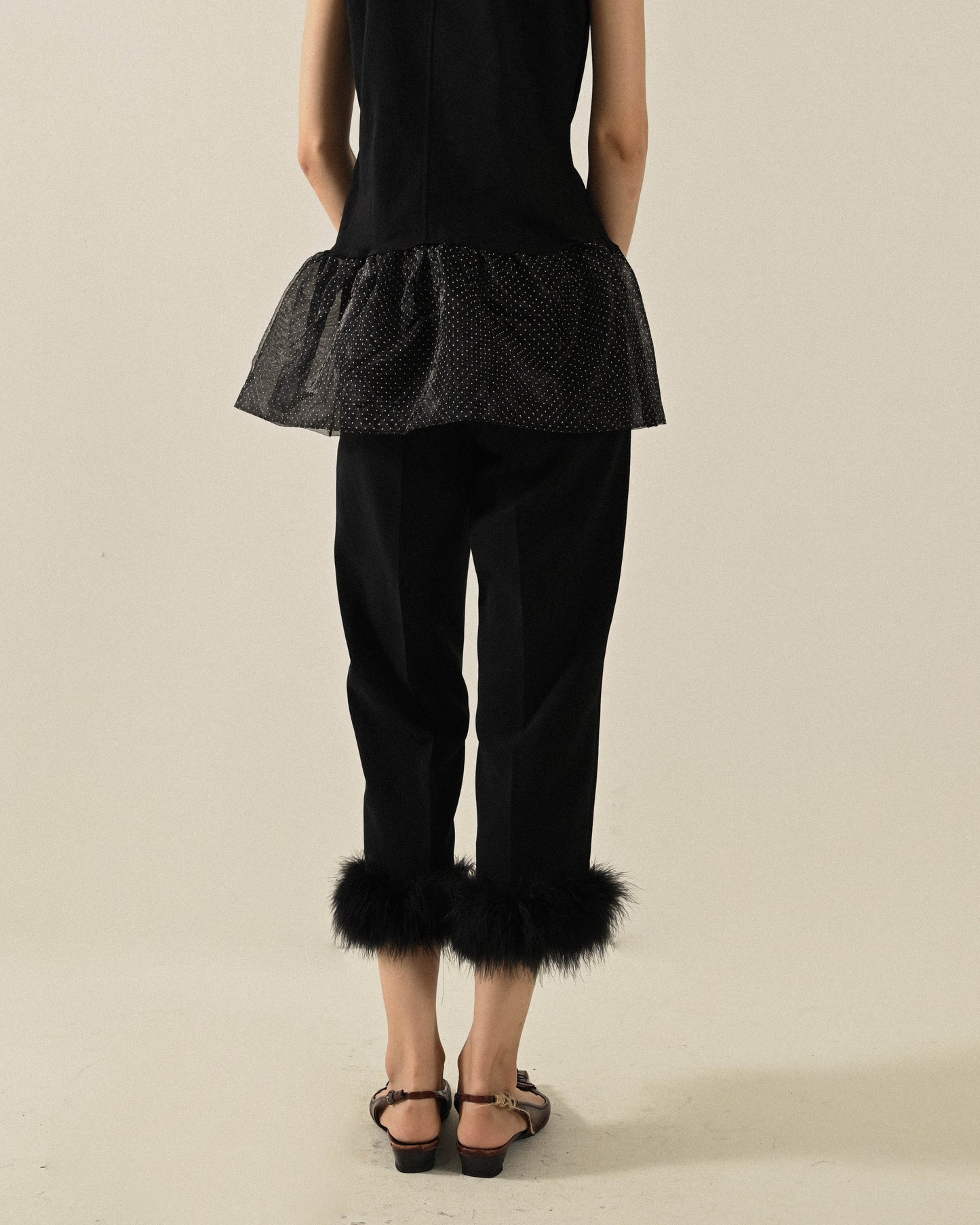 Upcycling羽毛綴飾古著長褲