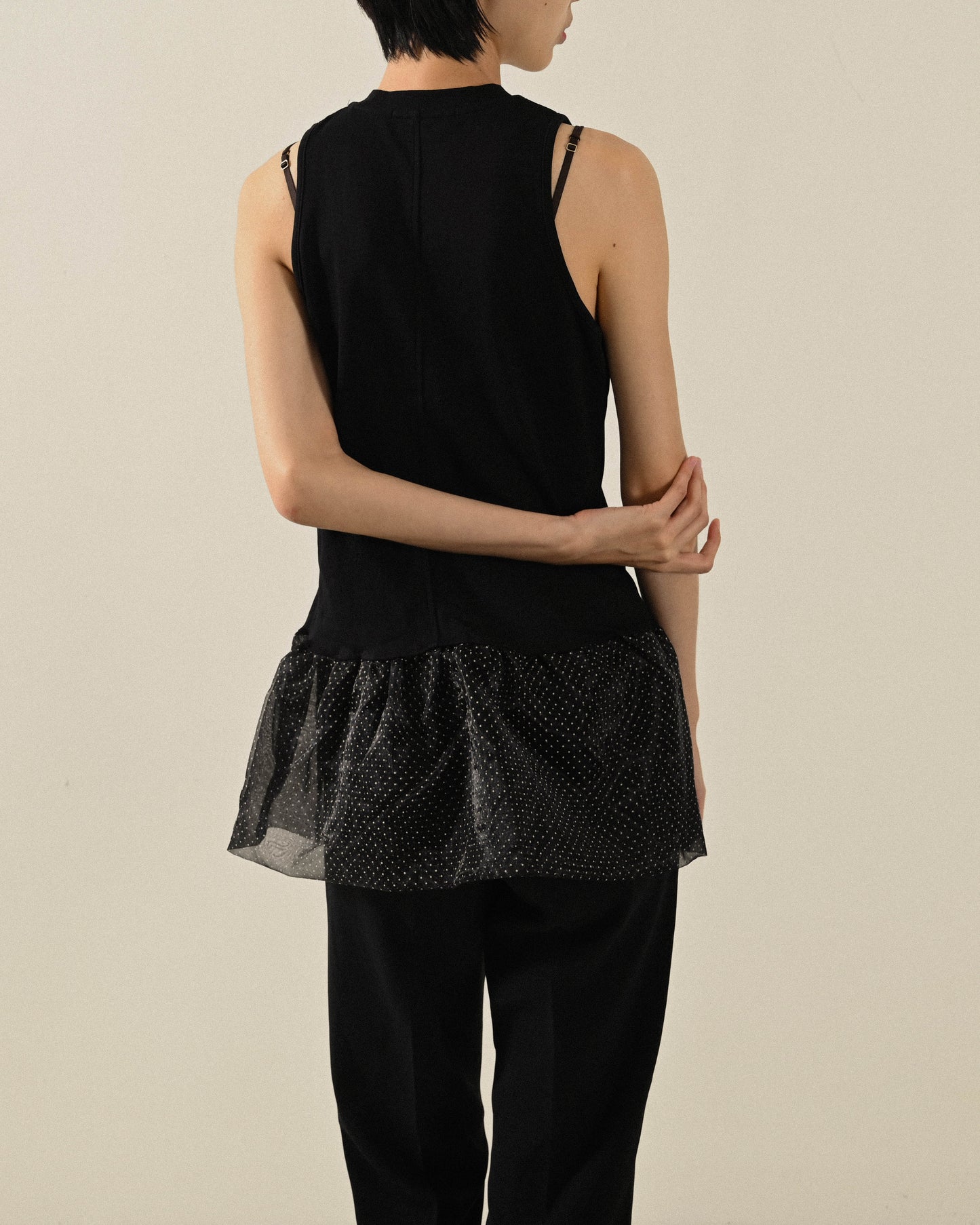 Upcycling紗質飾片無袖古著上衣