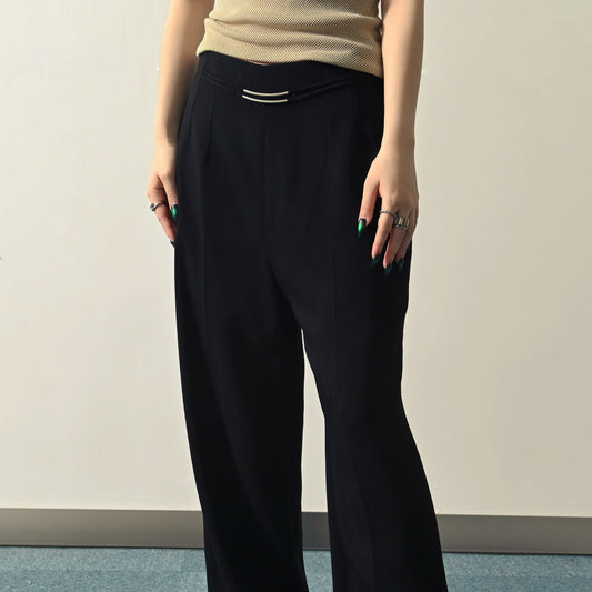 金屬釦飾打褶古著長褲