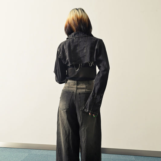 Upcycling抽鬚設計短版古著牛仔外套