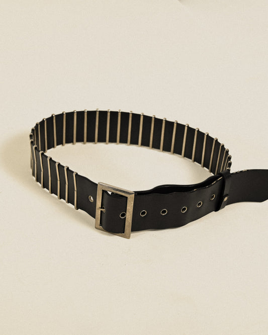 金屬釦飾寬版古著皮帶