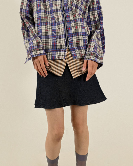 Upcycling拉鍊設計格紋古著襯衫