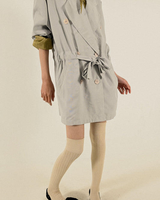輕薄紗質抽繩設計古著西裝外套