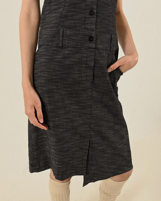 不對稱裙擺無袖古著洋裝