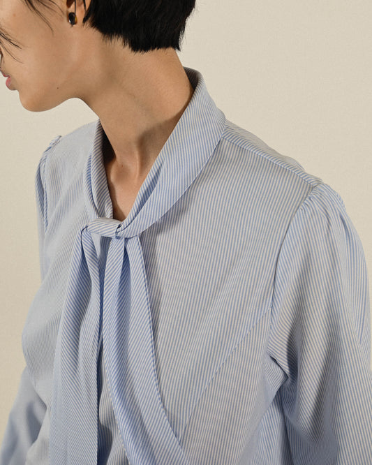 綁帶設計條紋古著襯衫