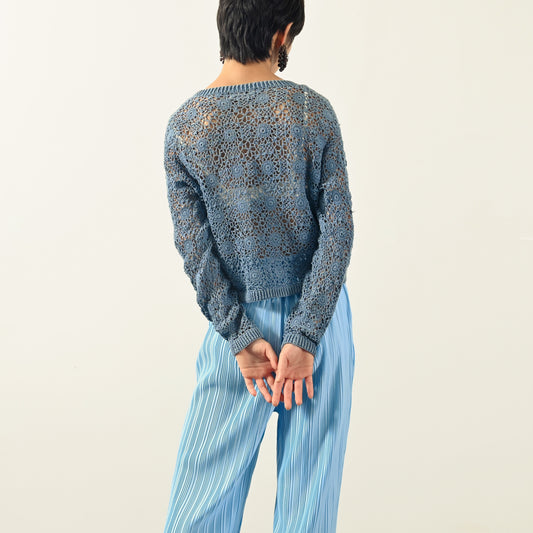 細緻鏤空織花棉質古著針織上衣