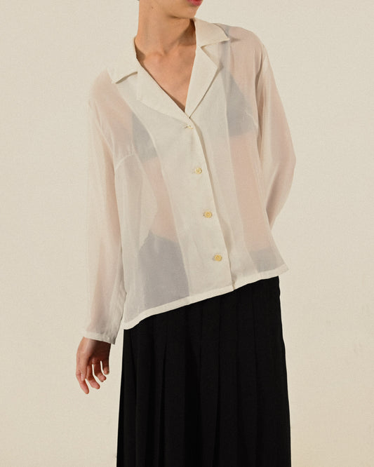 俐落領型紗質古著襯衫