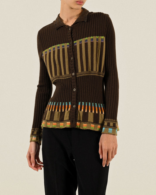 日本製多彩混紡螺紋古著針織外套