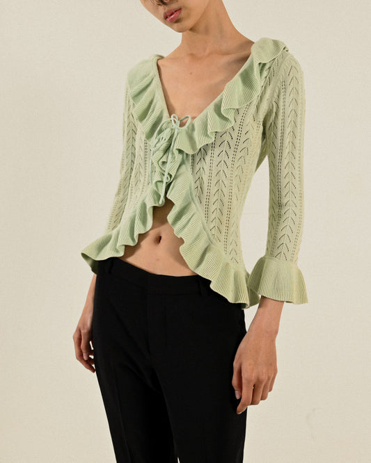 荷葉綴飾針織古著罩衫