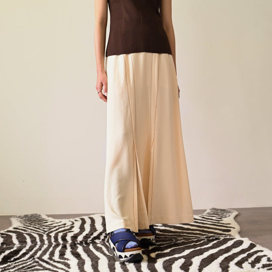 裝飾縫線開衩高腰古著長裙