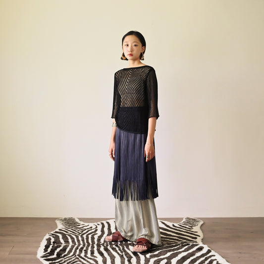 Upcycling壓褶面料流蘇古著裙