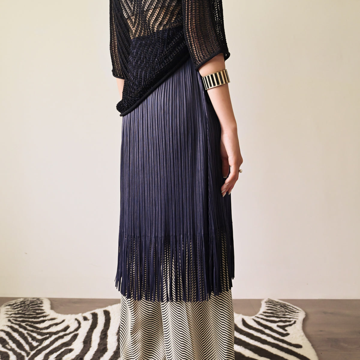 Upcycling壓褶面料流蘇古著裙