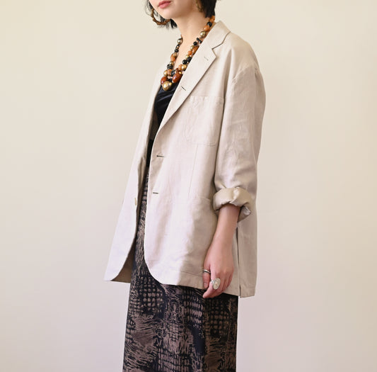 麻質面料單襟古著西裝外套