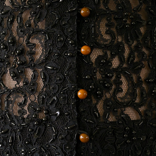 精工珠飾紗質蕾絲古著上衣