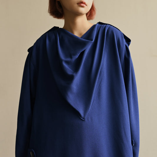 垂墜領口純色面料古著洋裝