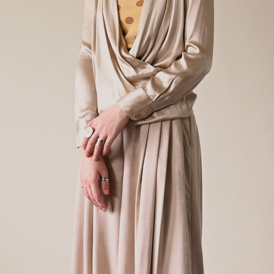 交疊門襟緞面古著上衣