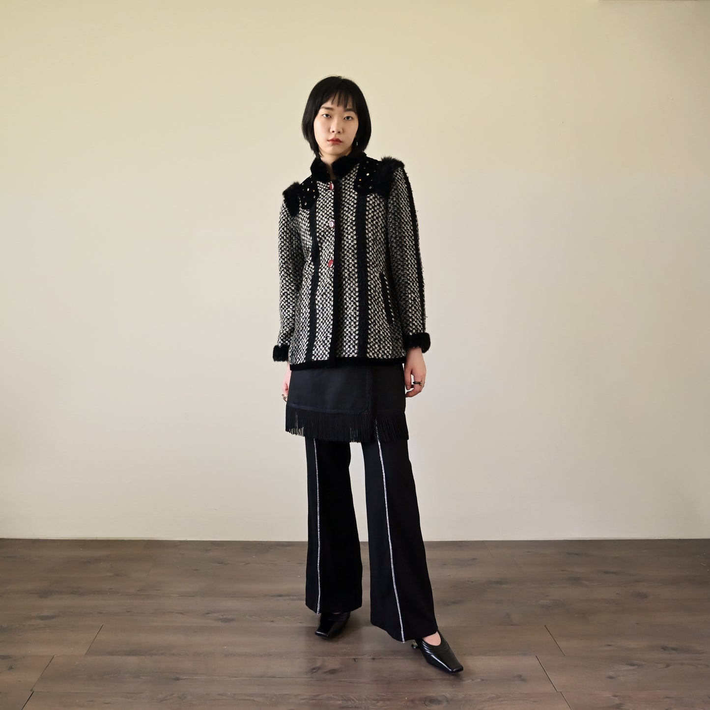 Upcycling流蘇綴飾高腰古著裙