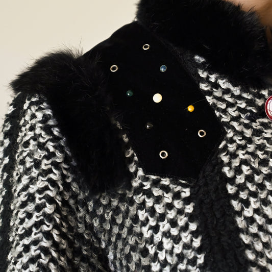 兔毛綴飾花呢古著外套