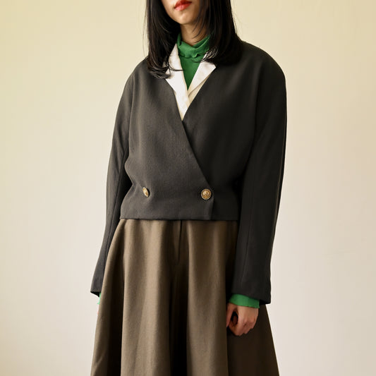 純色毛料短版古著外套
