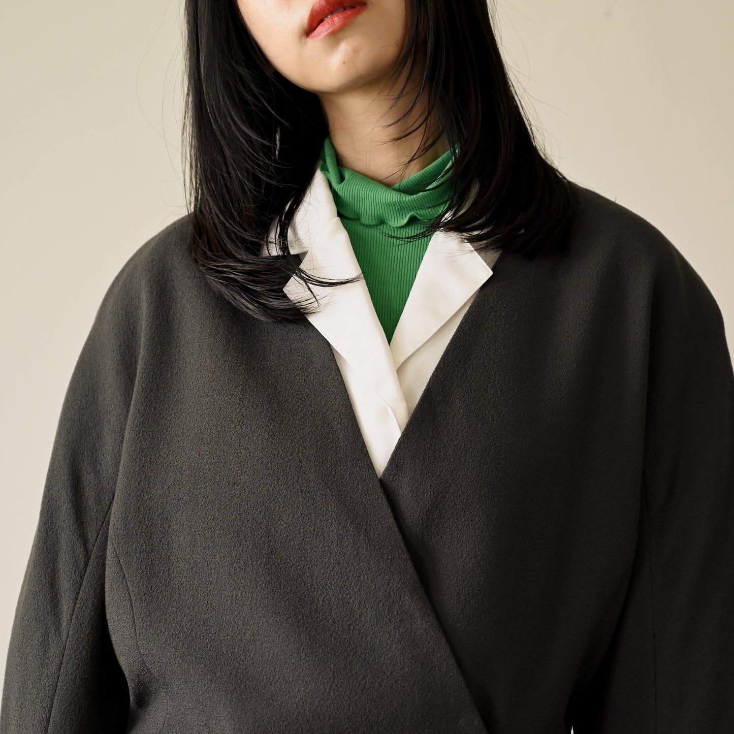 純色毛料短版古著外套