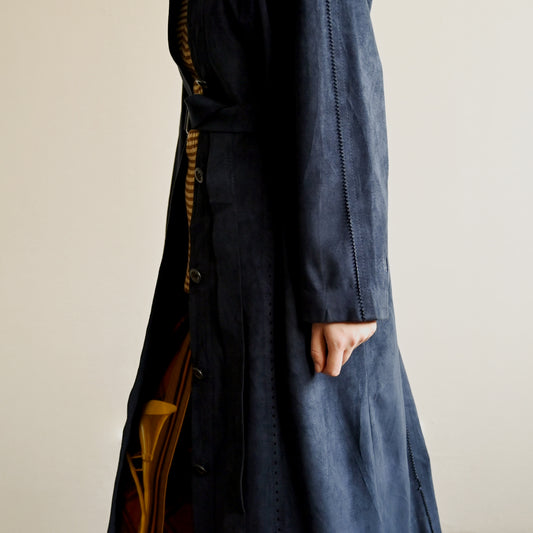 雷射雕花人造麂皮古著風衣