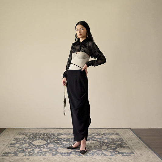 Upcycling 垂墜打褶古著長裙