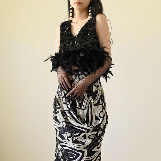 Upcycling羽毛綴飾亮片古著上衣