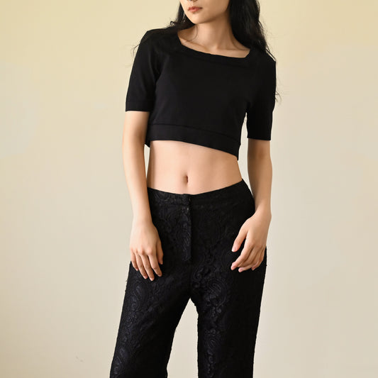 方形領口針織短版古著上衣