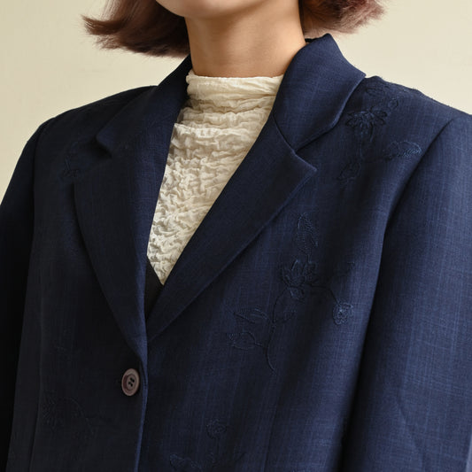 花草刺繡純色古著西裝外套