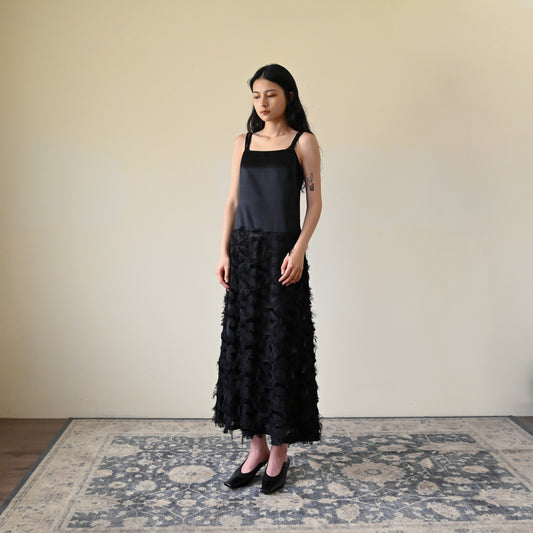 Upcycling細肩帶緹花拼接古著洋裝