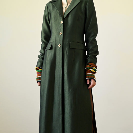 Upcycling人字紋緹花古著大衣