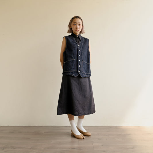 明線車縫牛仔面料寬版古著背心