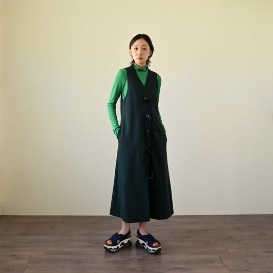 Upcycling綁結設計毛料無袖古著洋裝