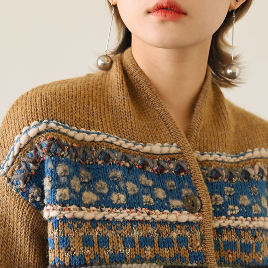 M.&KYOKO精工織紋開襟古著毛衣