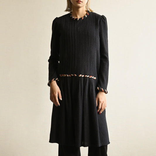 色線卷邊毛料針織古著洋裝