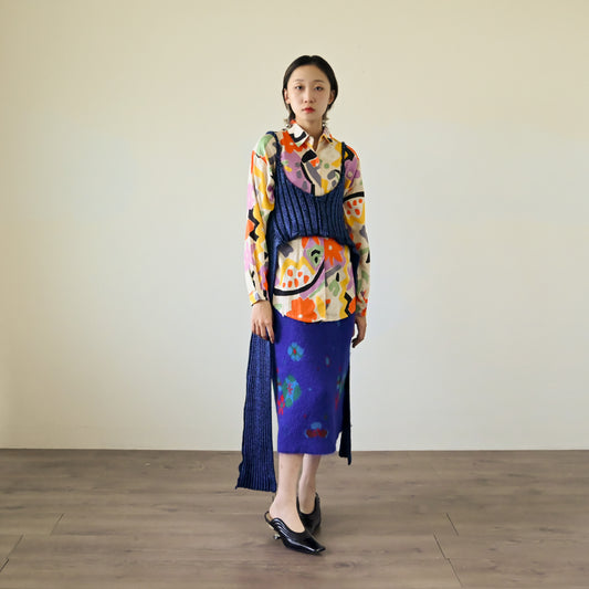 寬鬆輪廓塗鴉印花古著襯衫