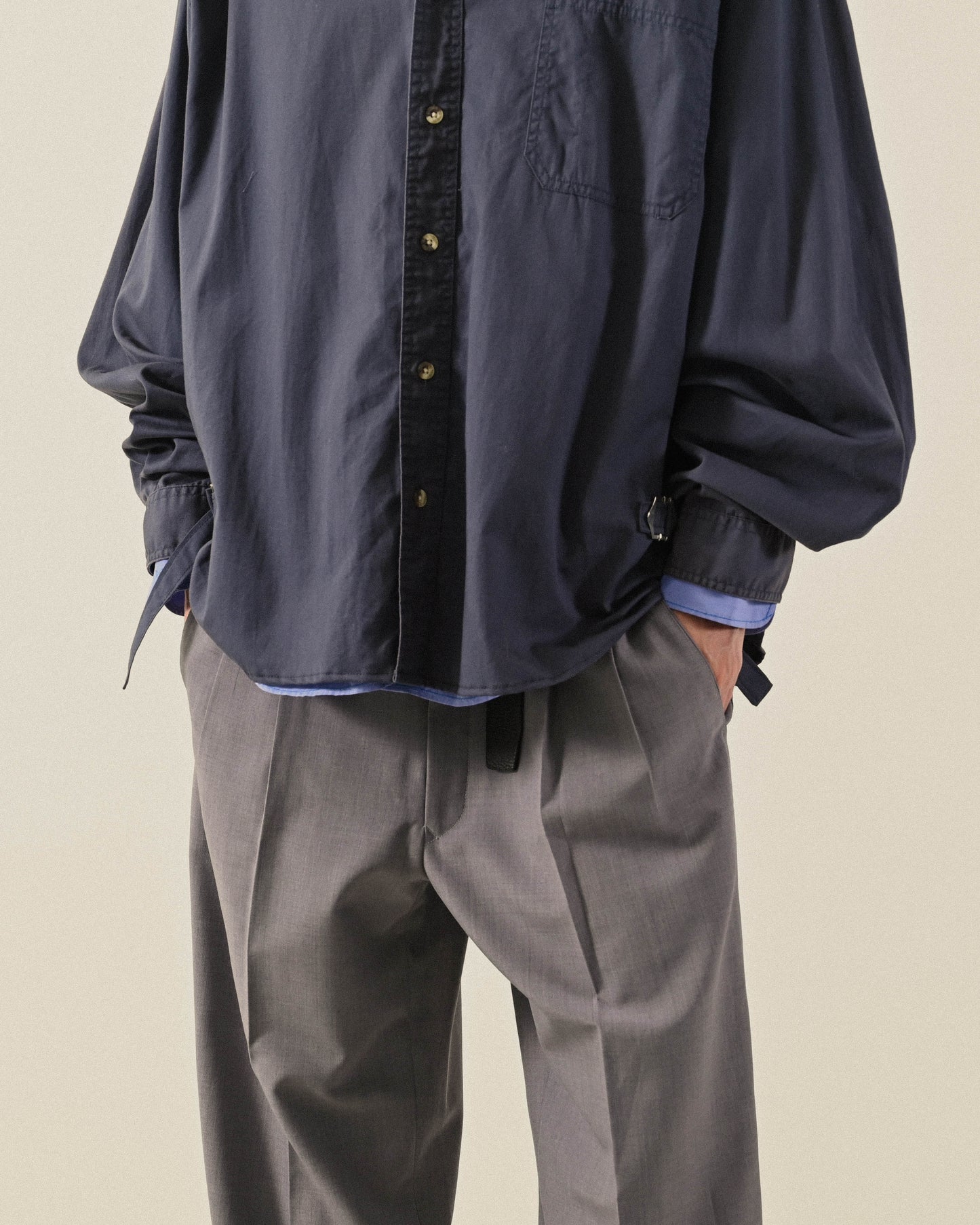 Upcycling扣帶設計寬鬆古著襯衫