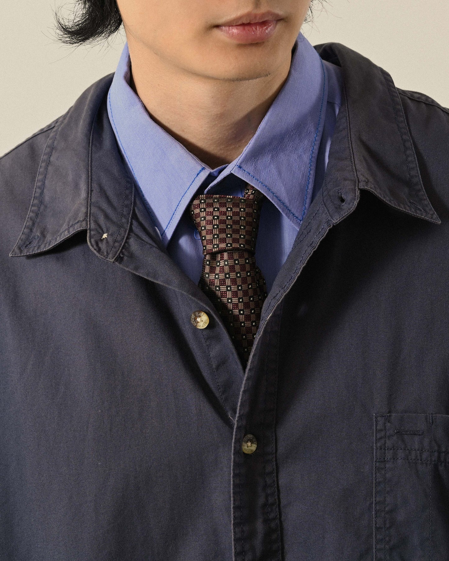 Upcycling扣帶設計寬鬆古著襯衫