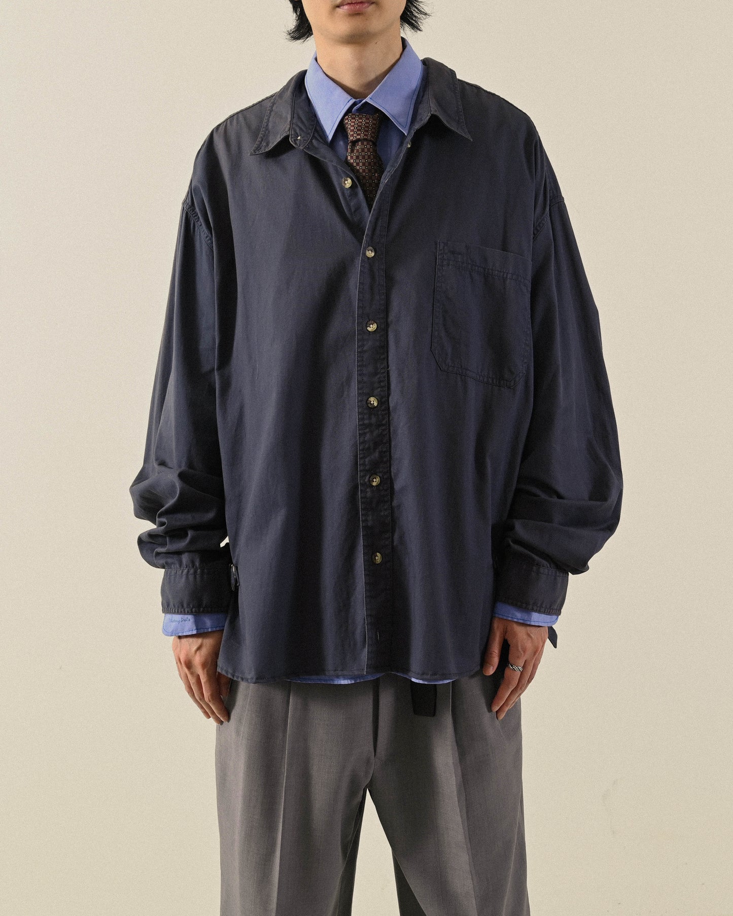 Upcycling扣帶設計寬鬆古著襯衫