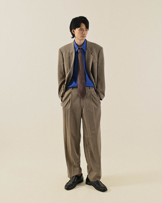 燕麥色薄毛經典輪廓古著西裝套裝