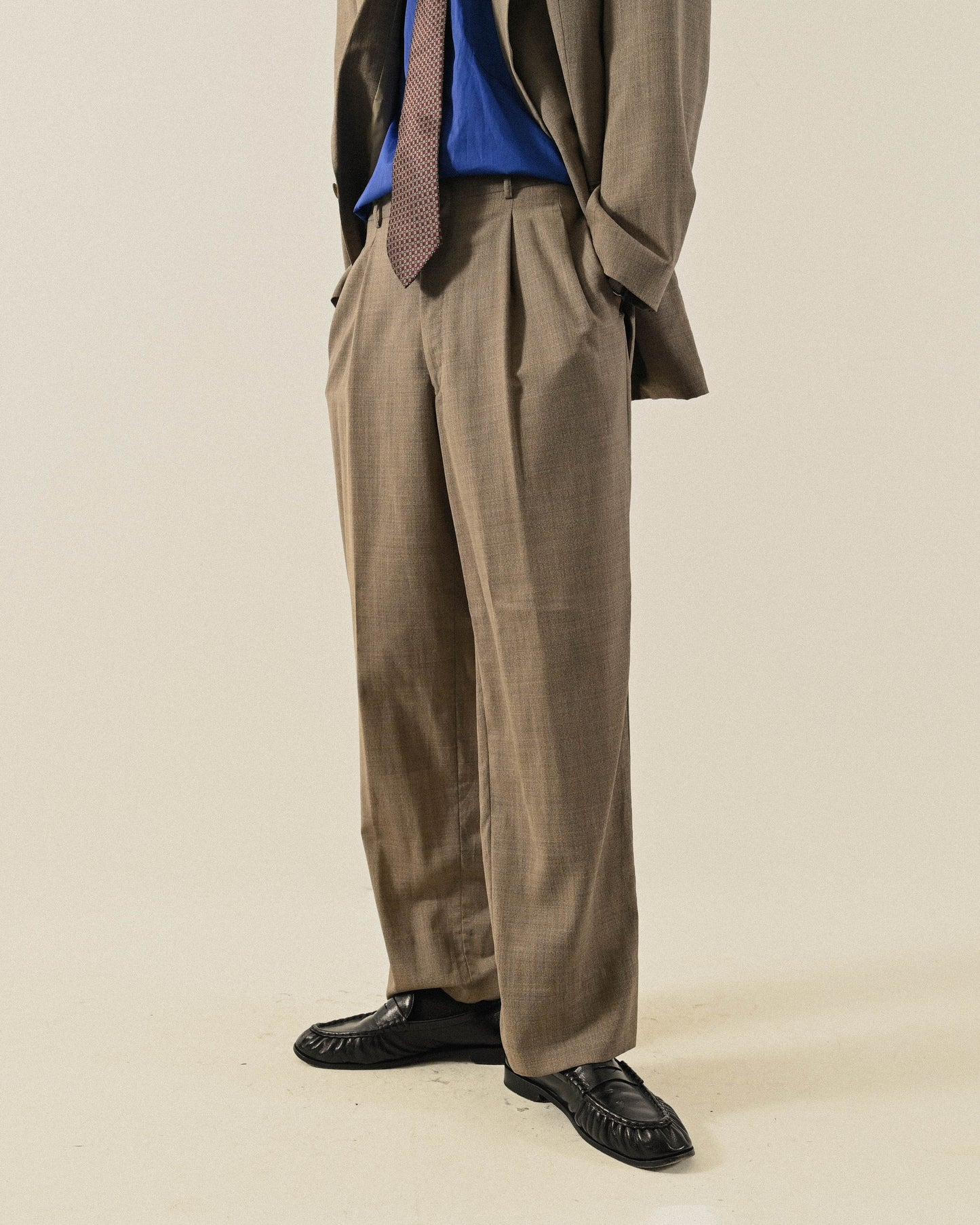 燕麥色薄毛經典輪廓古著西裝套裝