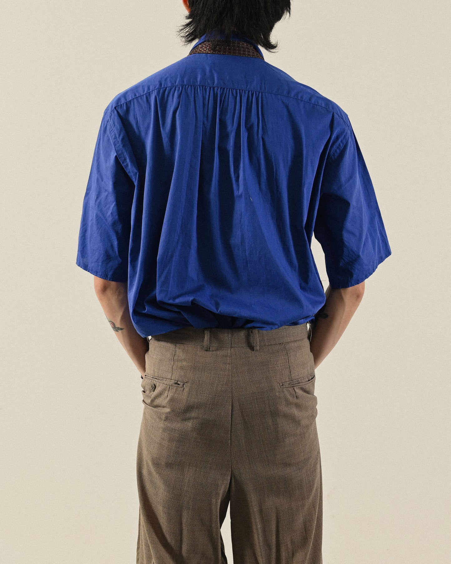 細緻抽褶短袖古著襯衫