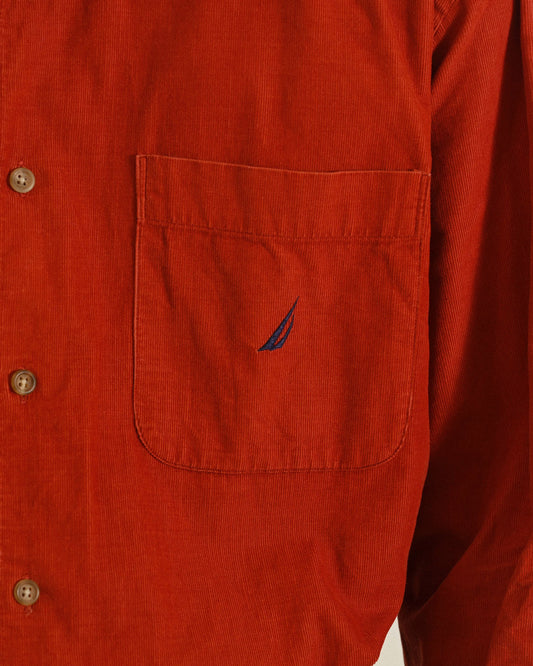 暖柿色燈芯絨經典古著襯衫