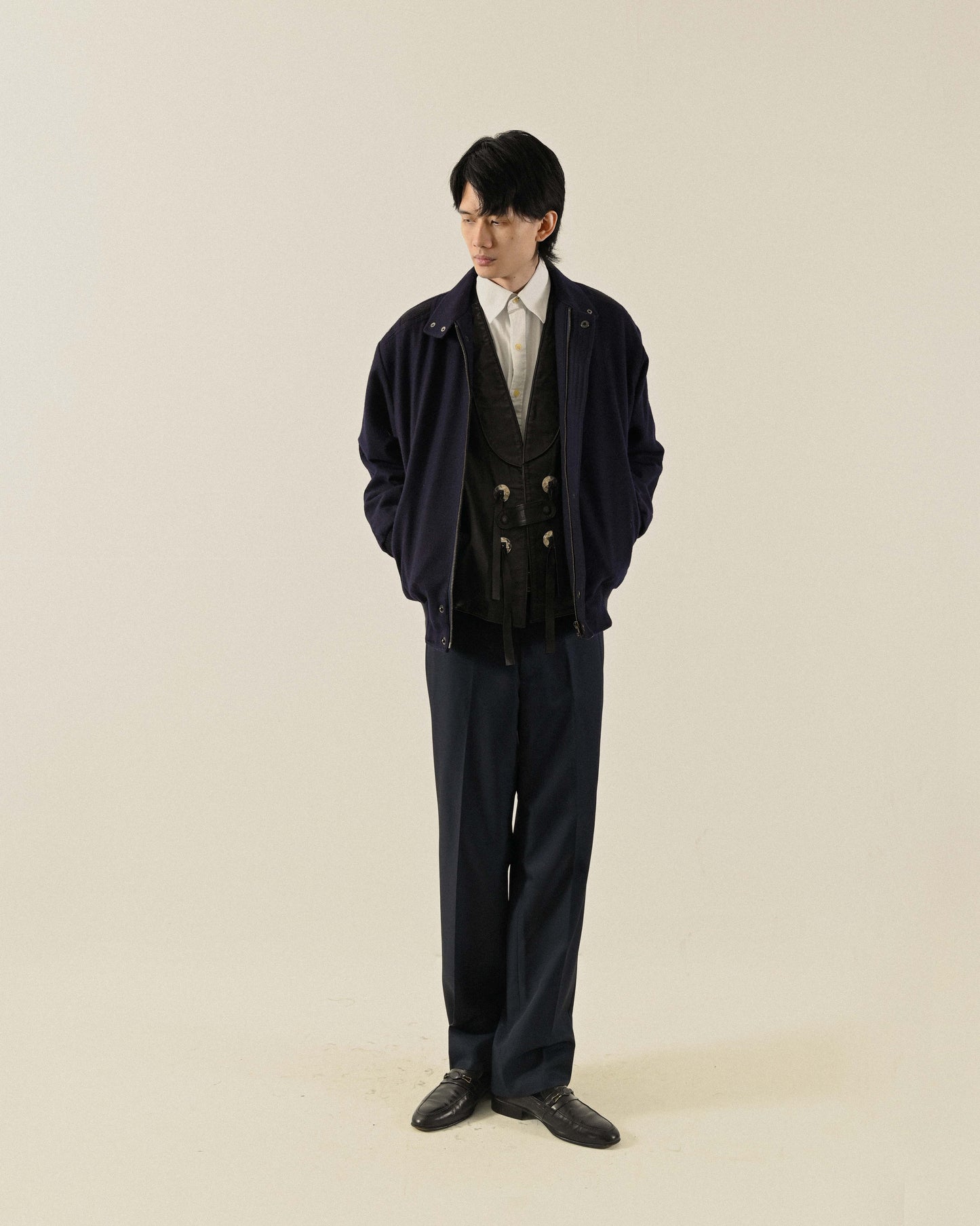 厚實毛料鋪棉古著夾克外套