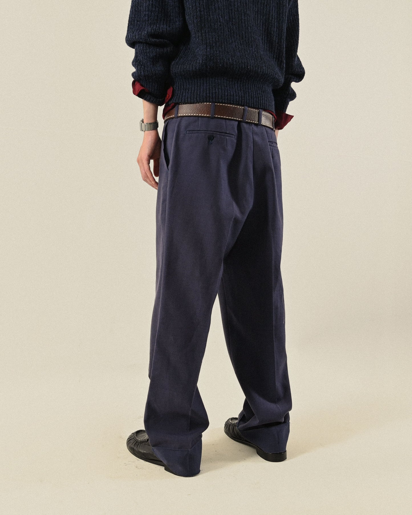 Upcycling褶線車縫古著西裝長褲