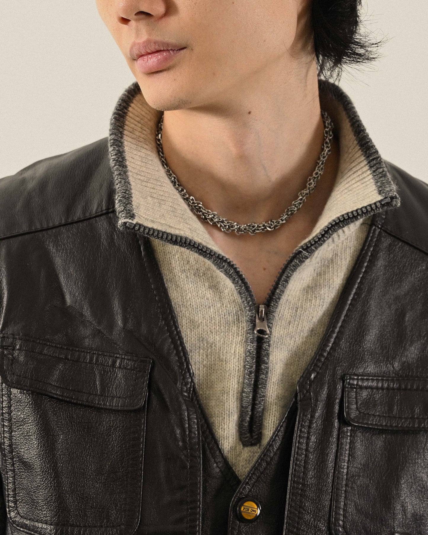 工裝風格多口袋皮革古著背心