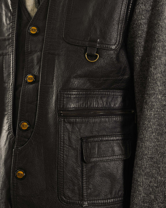 工裝風格多口袋皮革古著背心