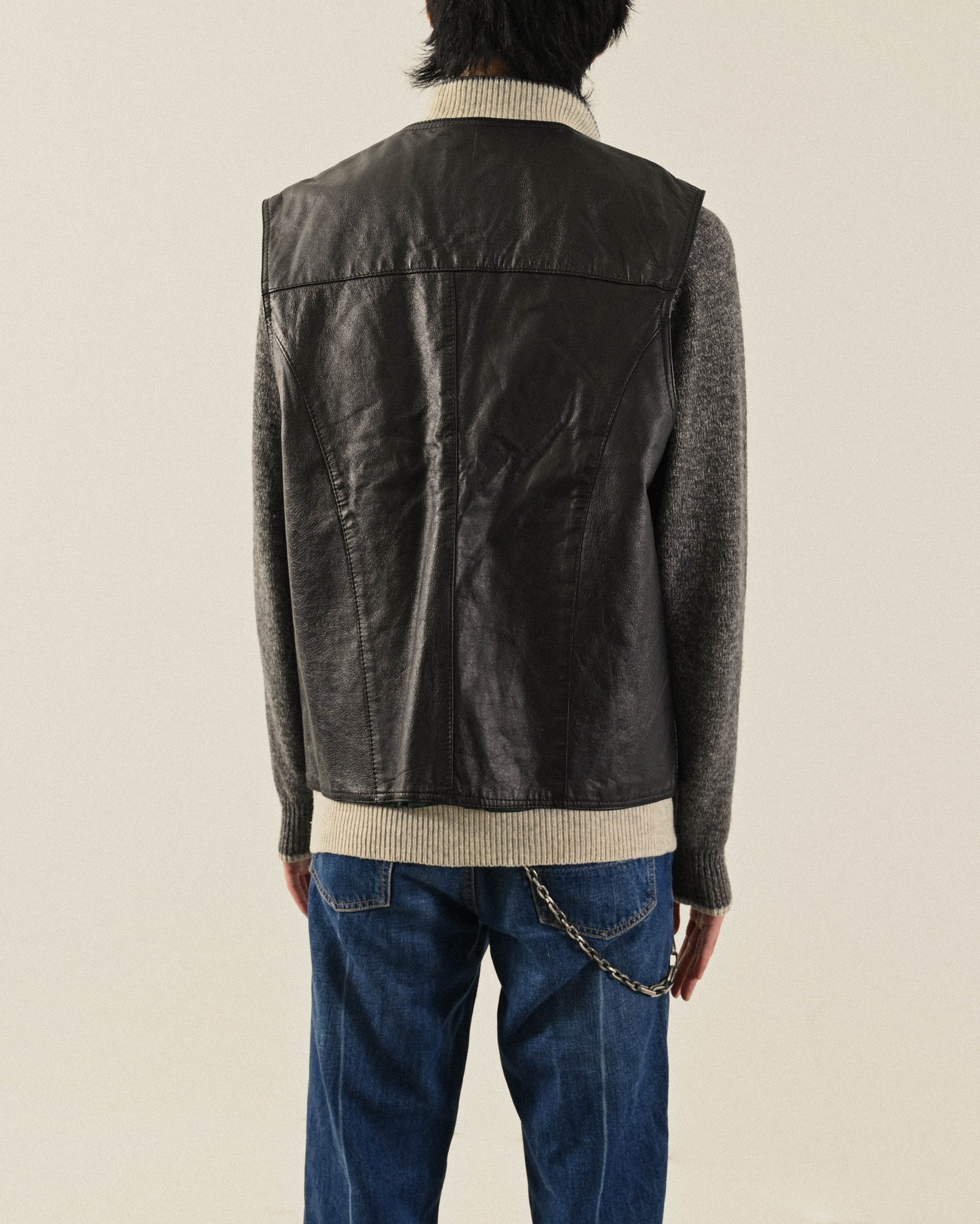 工裝風格多口袋皮革古著背心