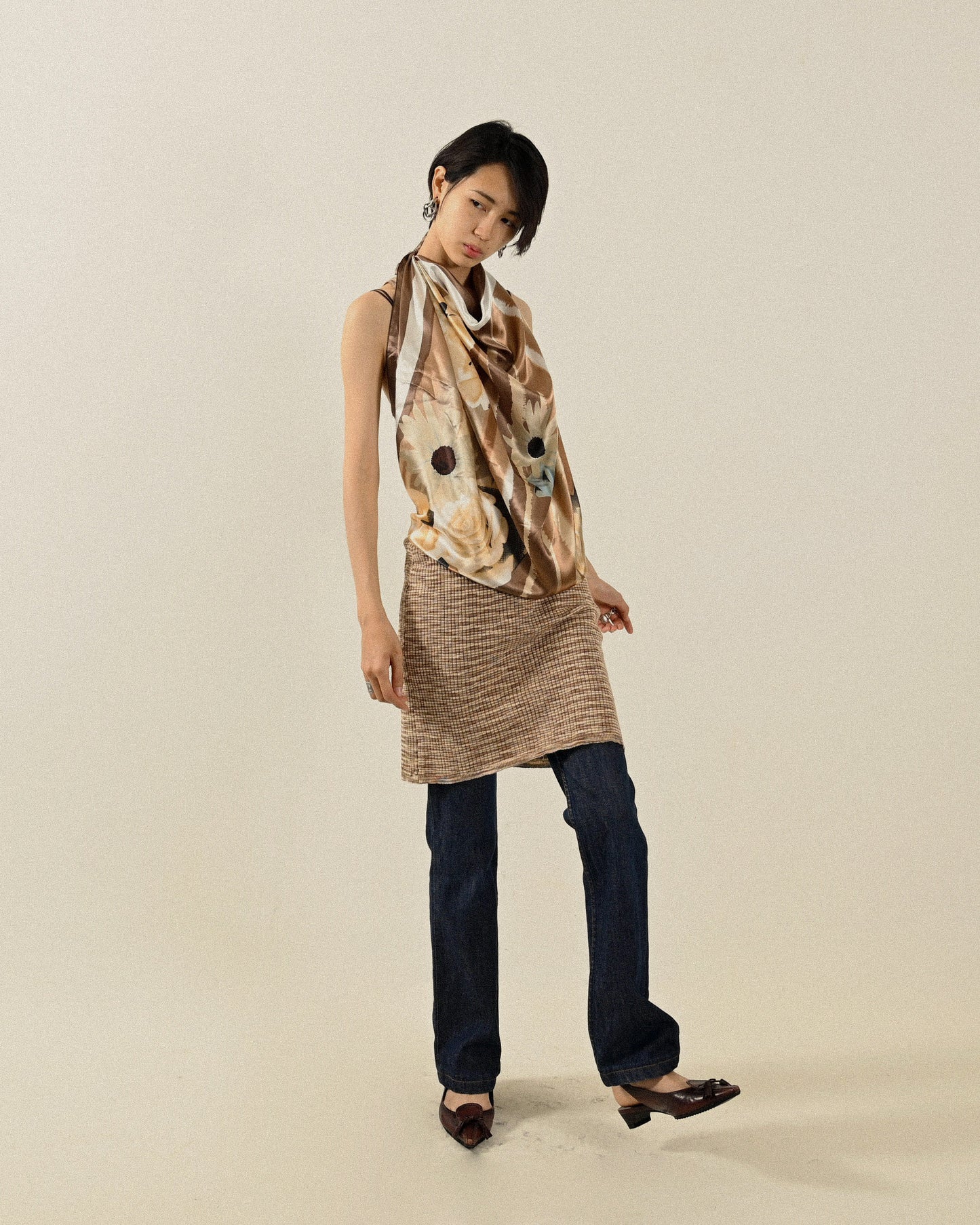 混色混紡針織螺紋古著洋裝