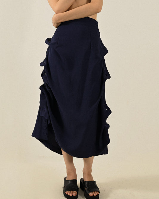 扣飾綴飾高腰古著長裙